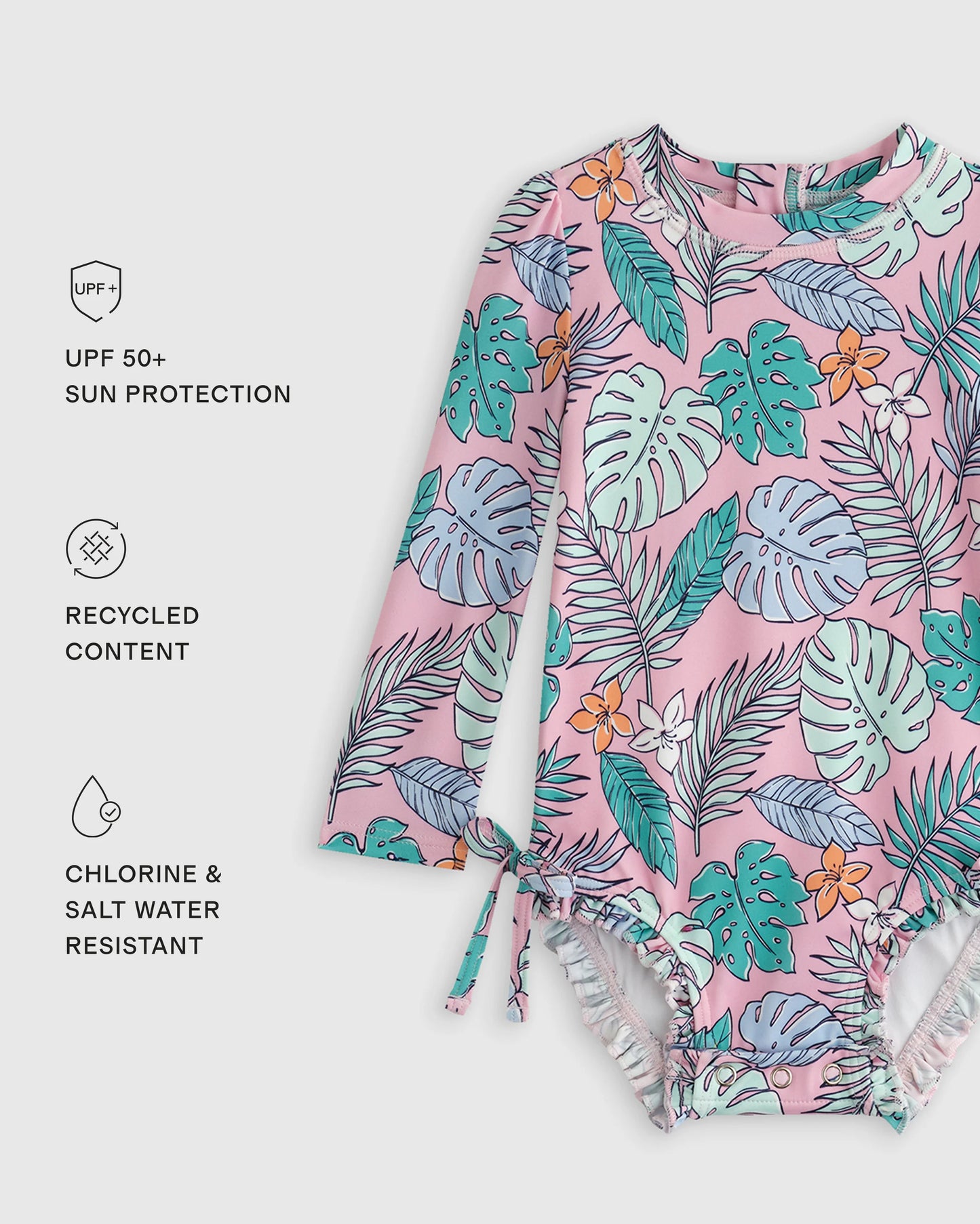 Long Sleeve Tie One-Piece Swimsuit - 0-3M / Soft Ditsy Floral