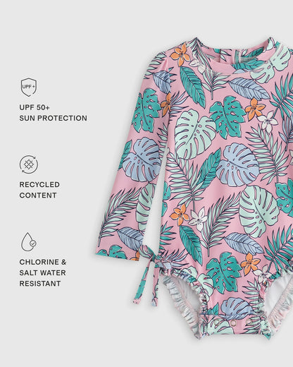 Long Sleeve Tie One-Piece Swimsuit - 0-3M / Soft Ditsy Floral