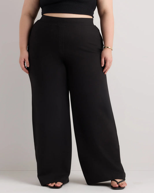 Ultra-Stretch Ponte Wide Leg Pants - 1X / Black