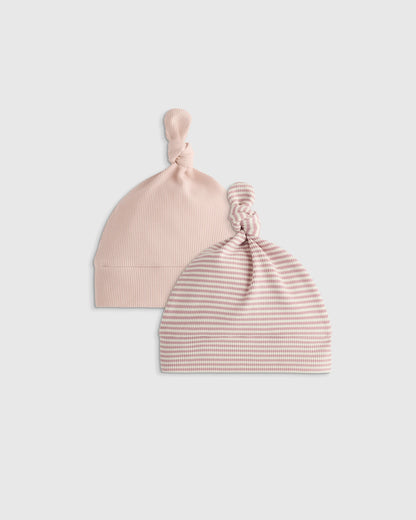Softest Rib Hat (2-Pack) - 0-6M / Ivory/Grey Stripe