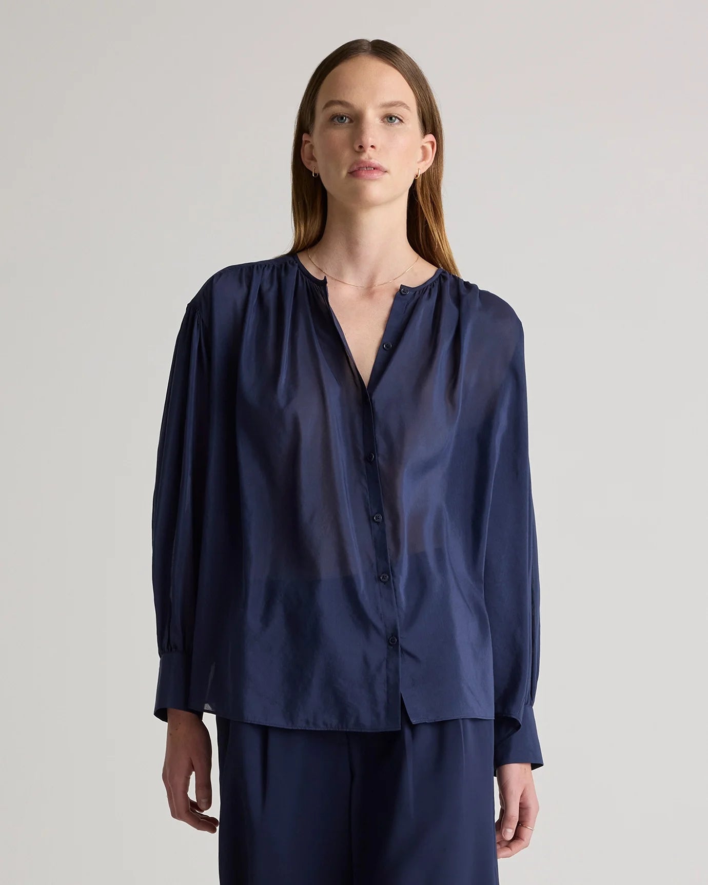 Cotton-Silk Voile Blouson Blouse - XS / Dark Navy