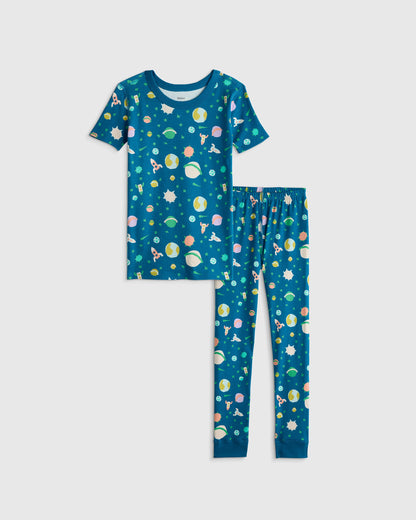 100% Organic Cotton Short Sleeve and Pant Pajama Set - 2T / Planets