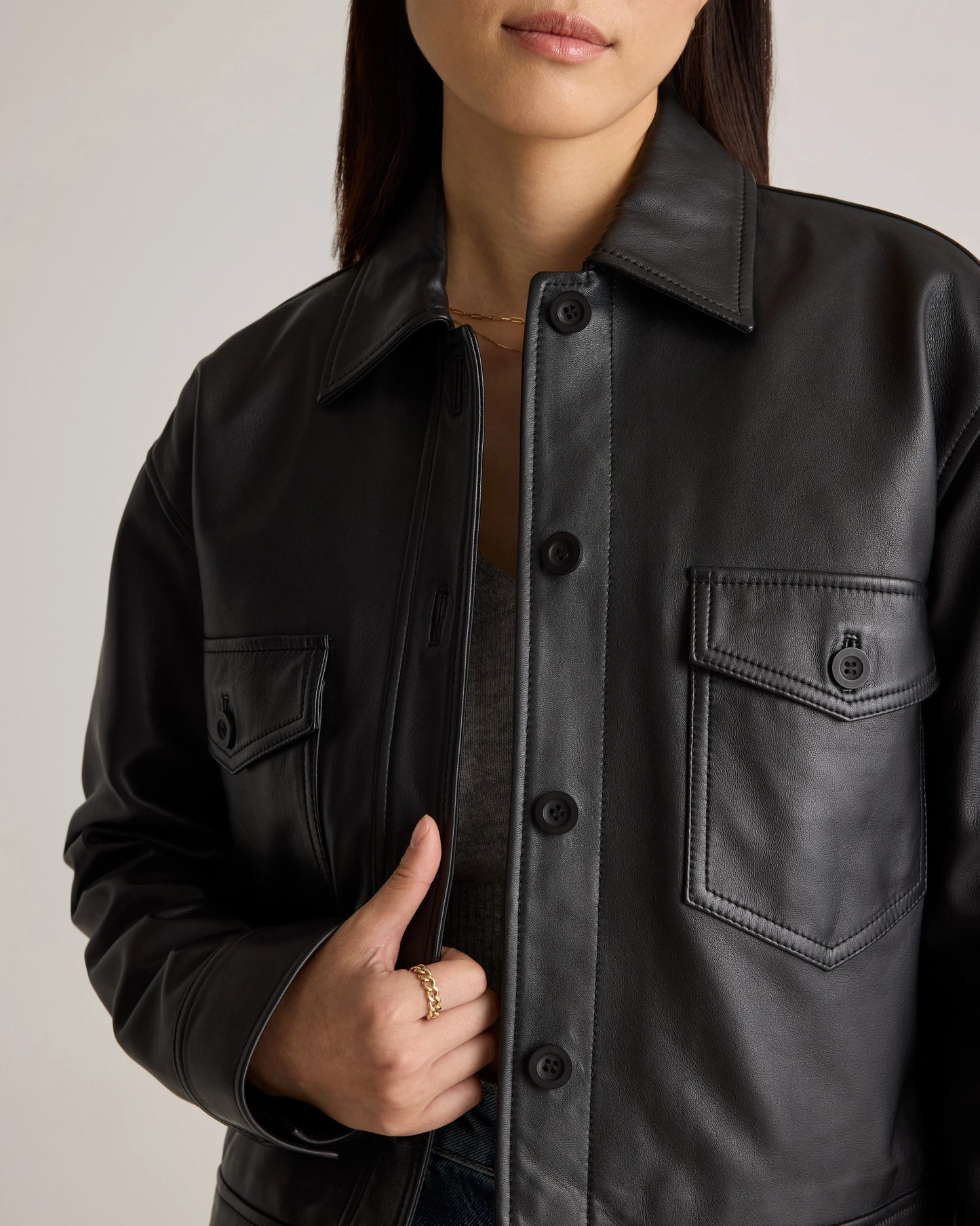 100% Leather Cropped Jacket - XS / Rich Brown