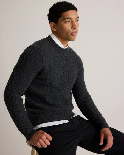 Mongolian Cashmere Cable Crewneck Sweater - S / True Navy
