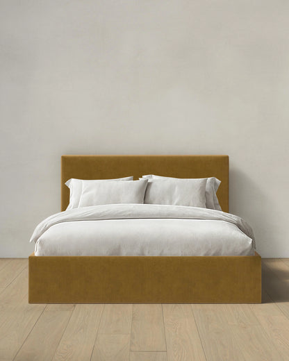 Square Bed in Performance Velvet - Full / Chocolate