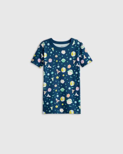 100% Organic Cotton Short Sleeve and Shorts Pajama Set - 2T / Navy Stripe