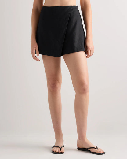 100% European Linen Skort - XS / Classic Mini Gingham