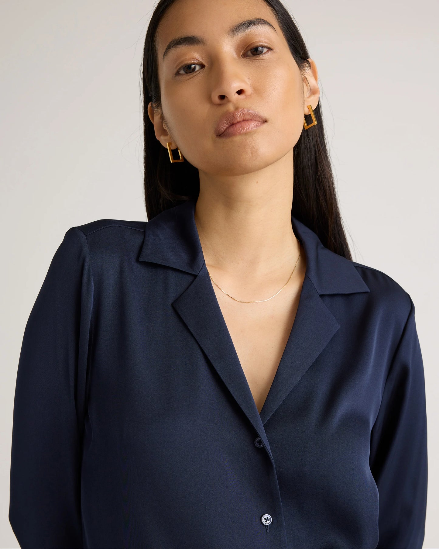 Washable Stretch Silk Notch Collar Blouse - XS / Moonstone Blue