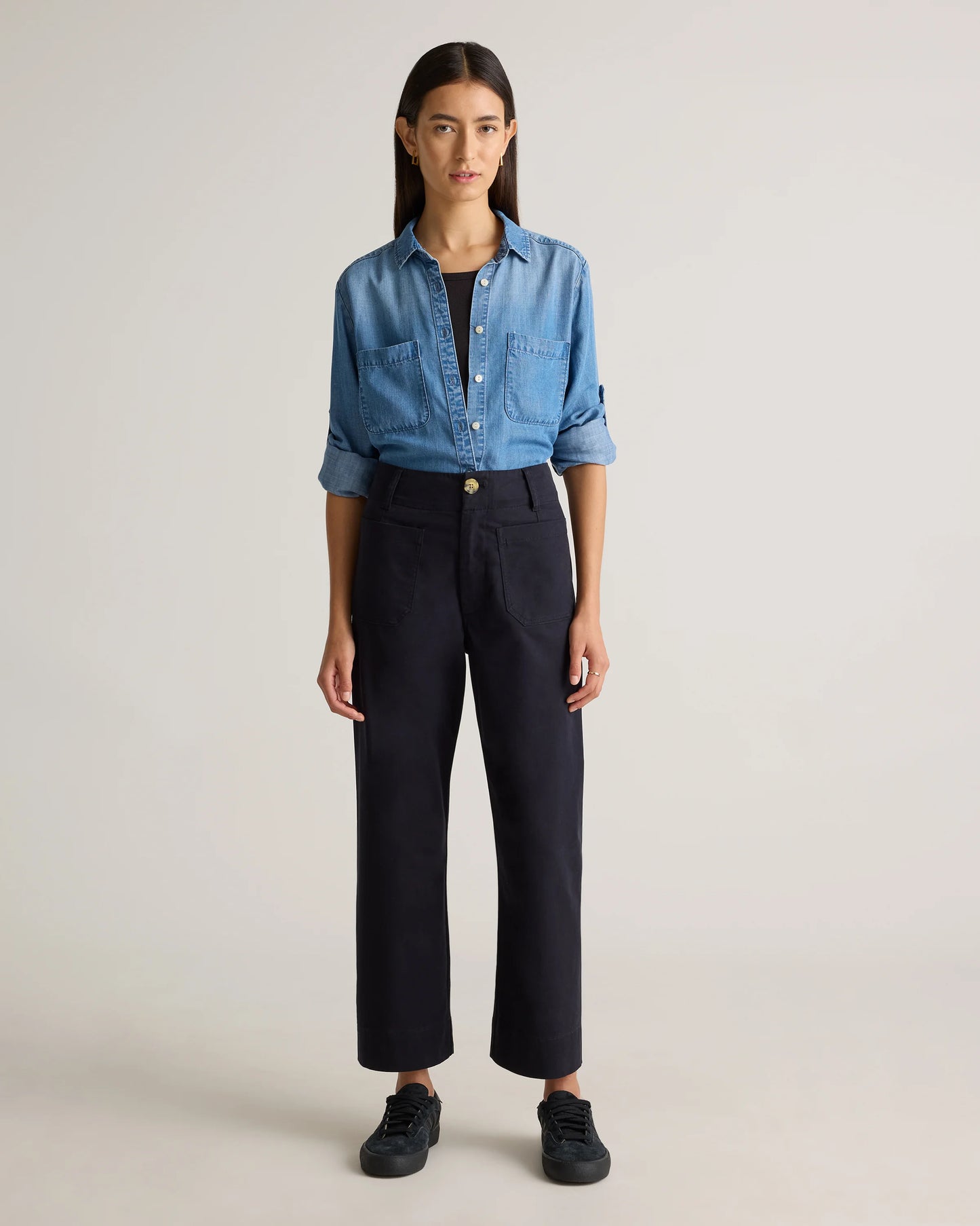 Organic Stretch Cotton Chino Cropped Wide Leg Pants - 0 / Aegean Blue