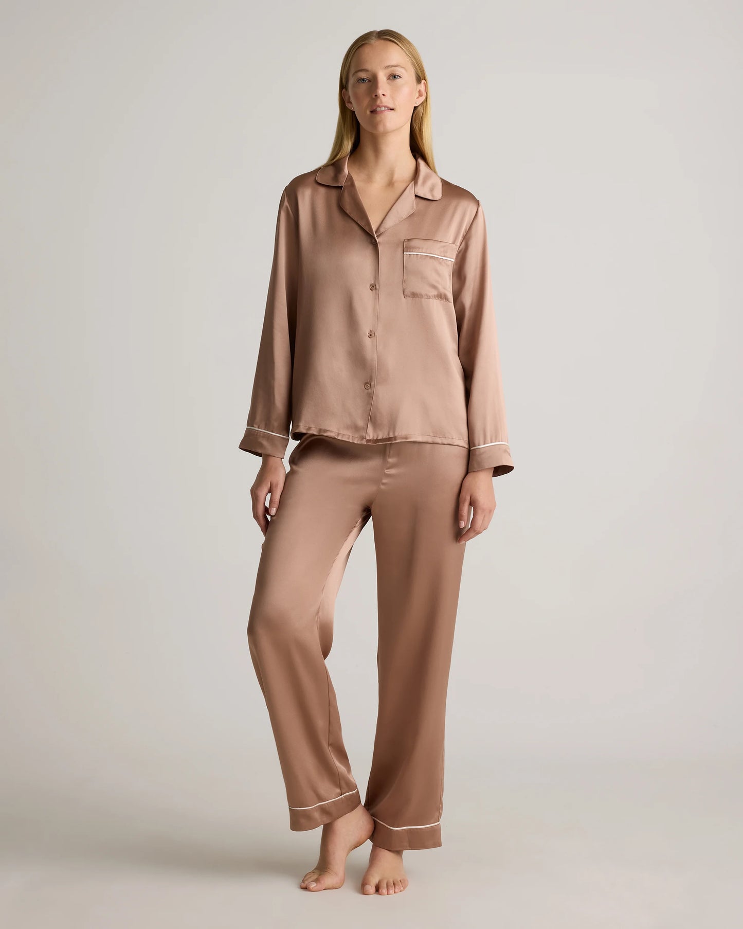 100% Washable Silk Satin Pajama Pant - XS / Toasted Almond