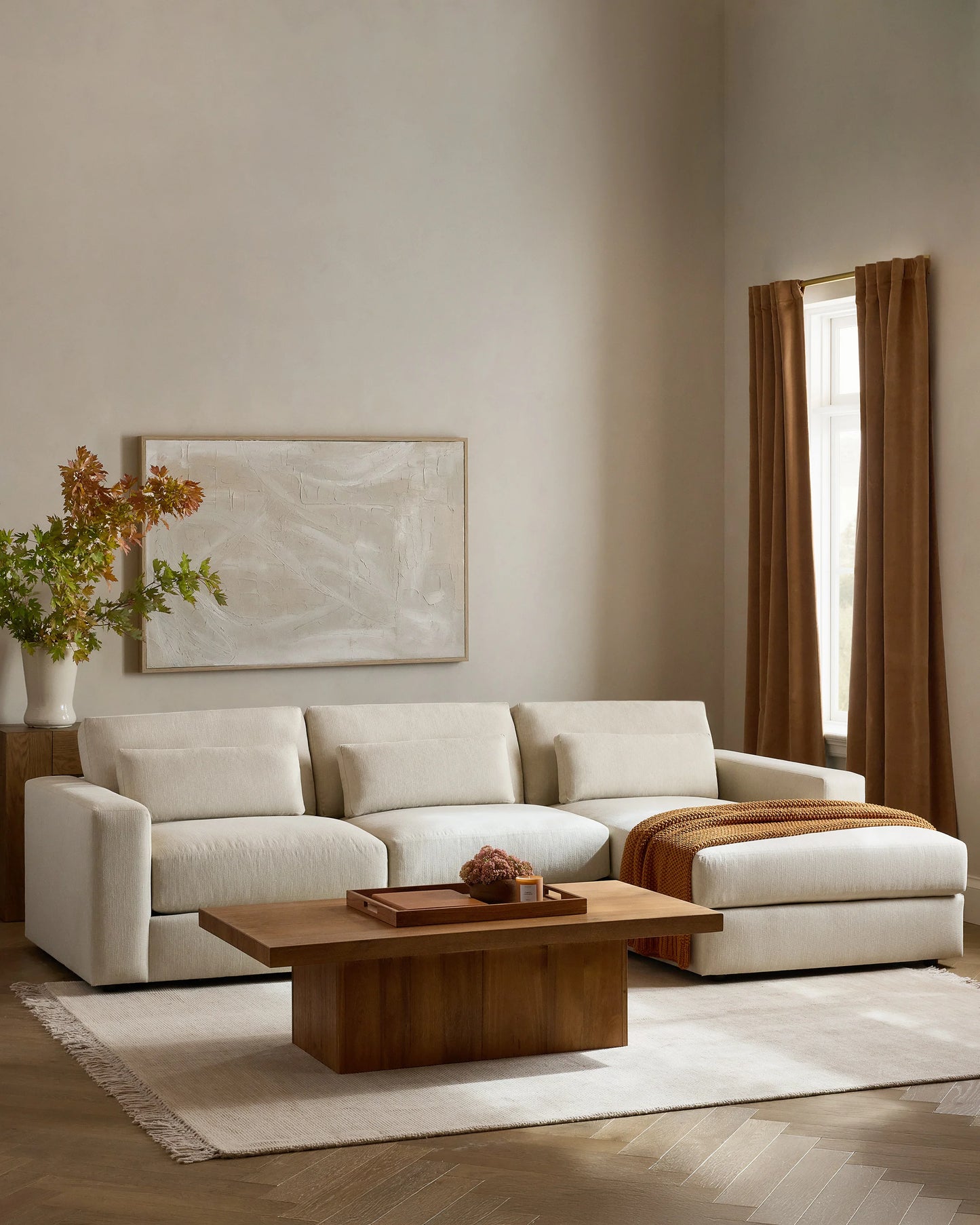 Ashford Deep Seat Chaise Sectional in Performance Chenille Linen Blend - 119" Right Arm / Ink