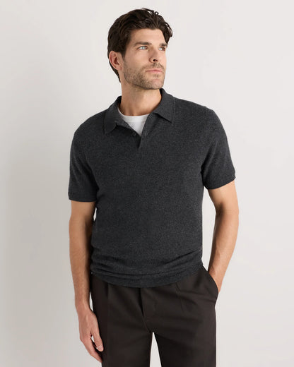 100% Mongolian Cashmere Short Sleeve Polo Sweater - S / Heather Storm Blue