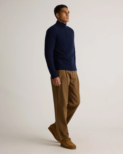 Mongolian Cashmere Quarter Zip Sweater - S / Olive Twist