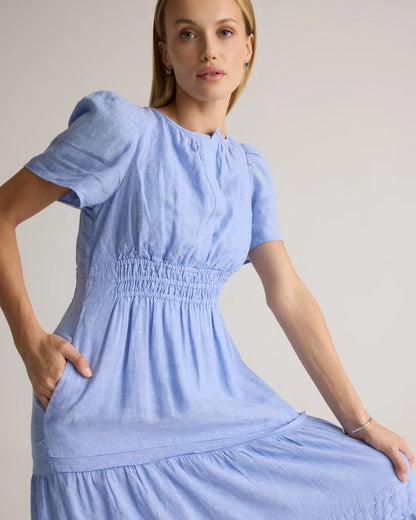 100% European Linen Tiered Maxi Dress - XS / Deep Navy