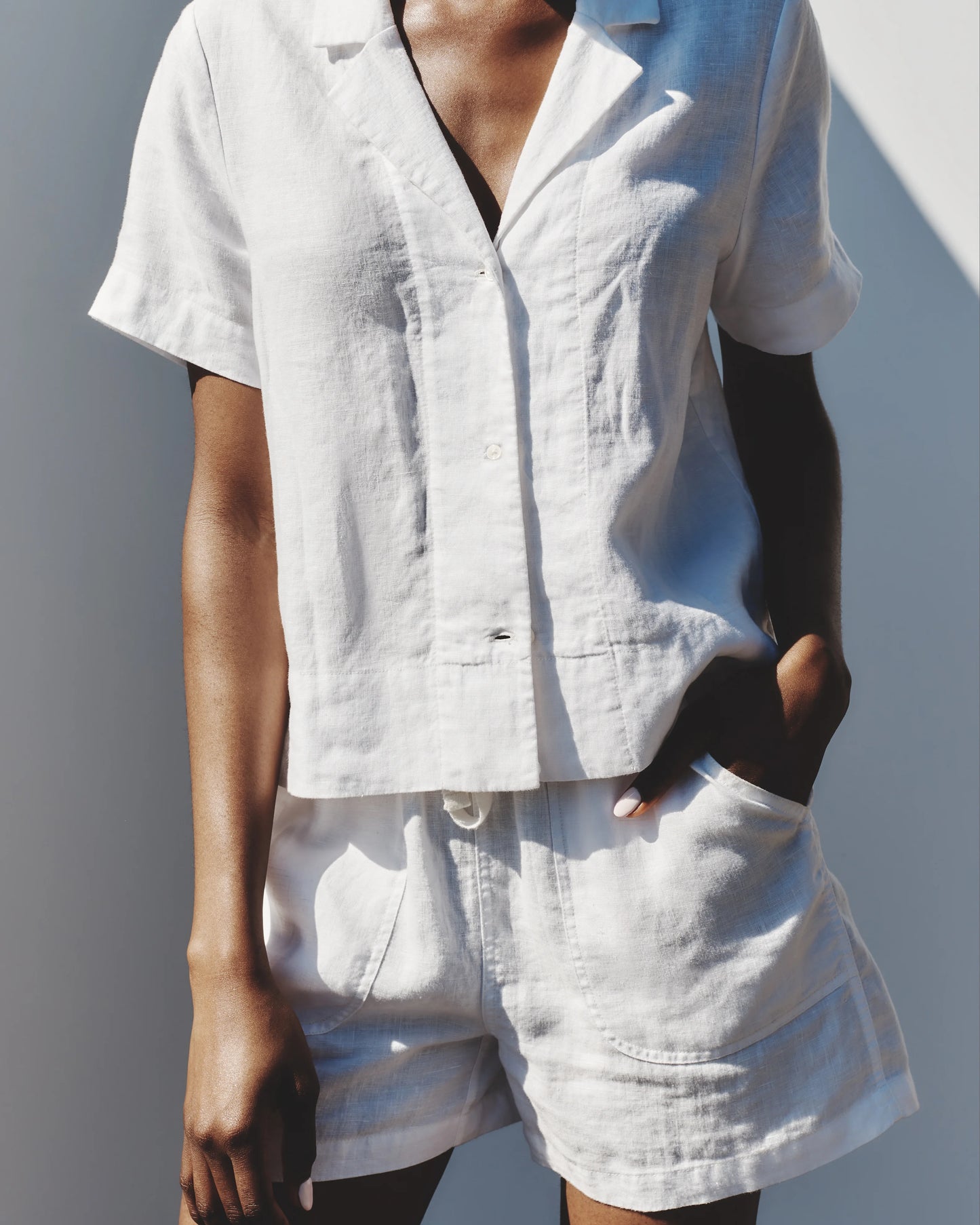 100% European Linen Short Sleeve Shirt - XS / Moonstone Blue