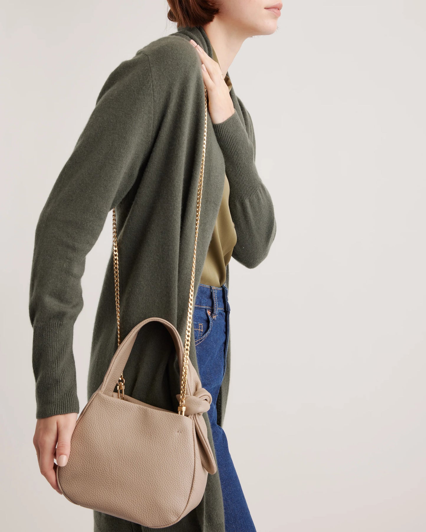 Italian Leather Mini Bow Bag - One Size / Taupe