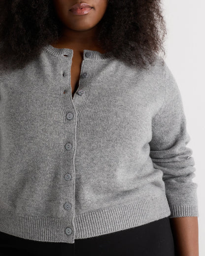 Mongolian Cashmere Cropped Crew Cardigan - 1X / Heather Vintage Pink / Brown Variegated Stripe