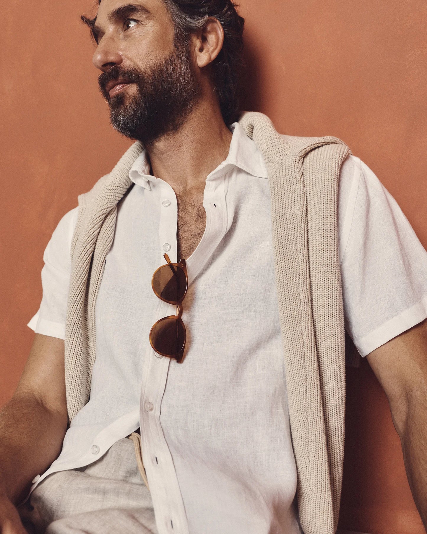 100% European Linen Relaxed Short Sleeve Shirt - XS / Taupe Brown Chambray