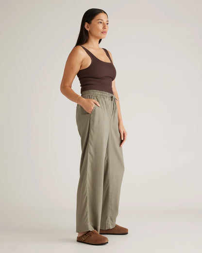 Vintage Wash Tencel Wide Leg Pants - XS / Olive