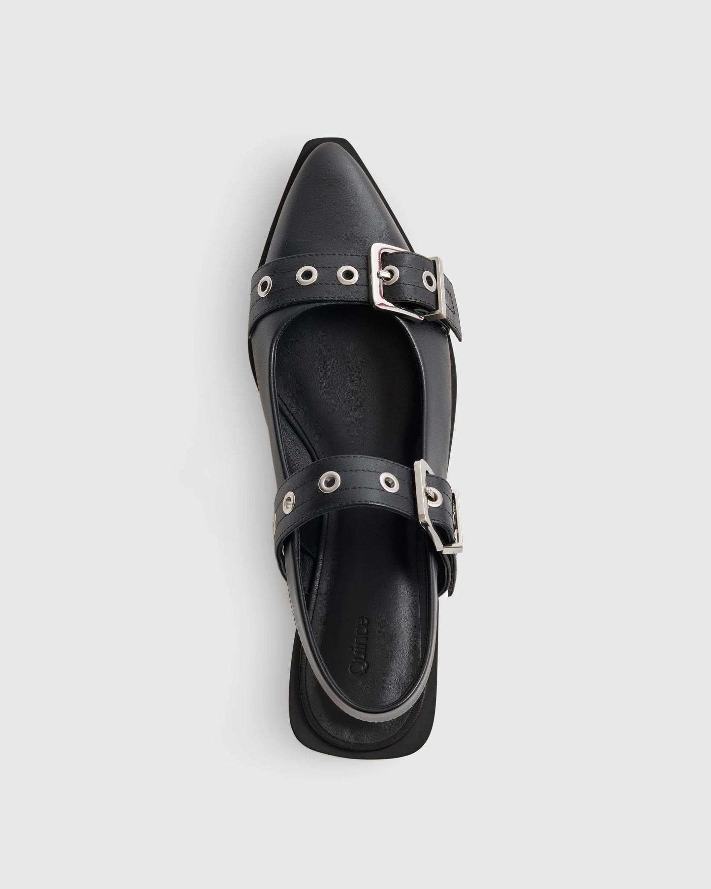 Italian Leather Bold Buckle Slingback Flat - 5 / Black