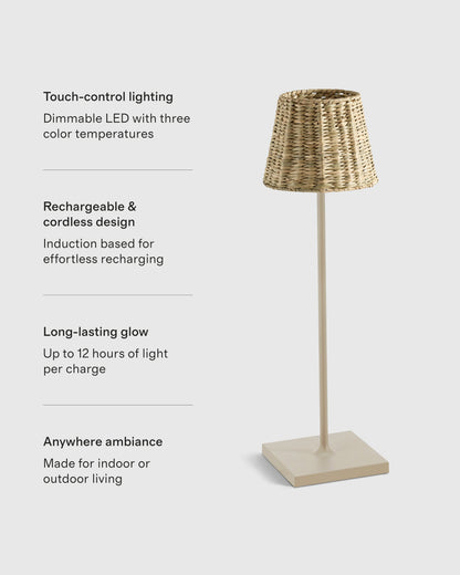 Poldina Pro Rechargeable Table Lamp with Seagrass Shade by Zafferano - Regular / White