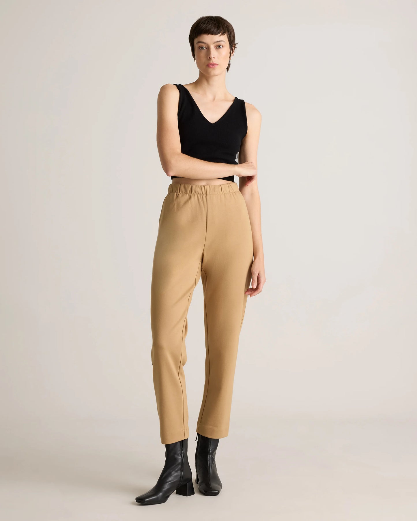 Organic Cotton Double Knit Straight Pants - XS / Soft Camel