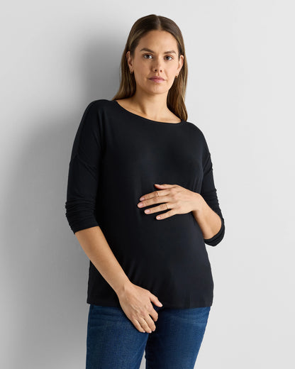 Bamboo Jersey Maternity Long Sleeve Tee (2-pack) - XS / Wine Tasting Red/Nocturnal Green