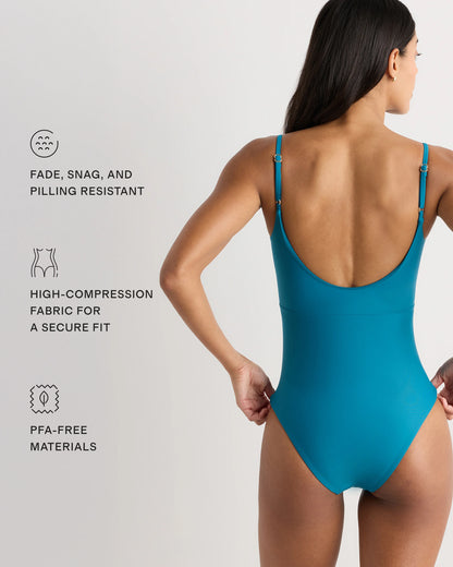 Italian Cut Out One-Piece Swimsuit - XS / Lagoon Teal Blue