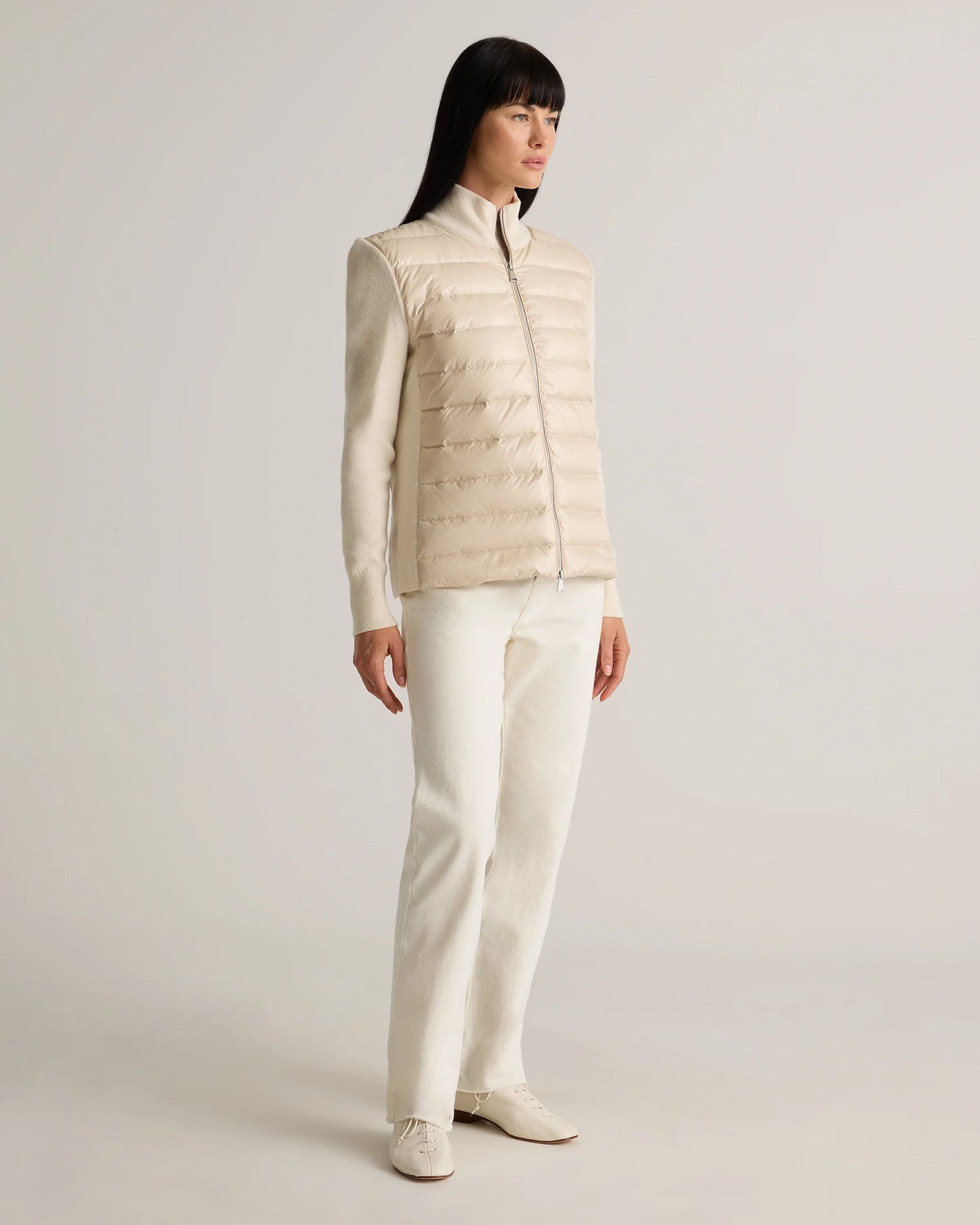 Mixed Media Down and Cashmere Jacket - XS / Oatmilk