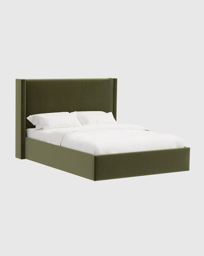 Wingback Bed in Performance Velvet - Full / Walnut