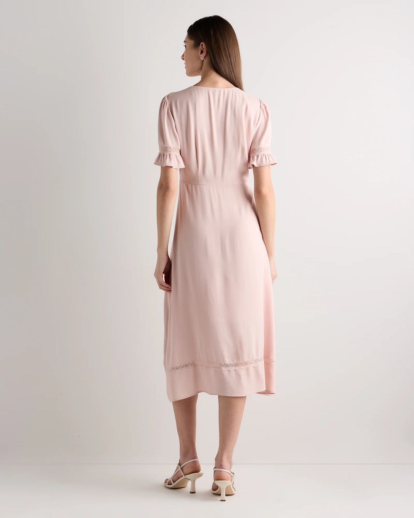 Lightweight Crepe Lace Inset Midi Dress - XS / Moonstone Blue