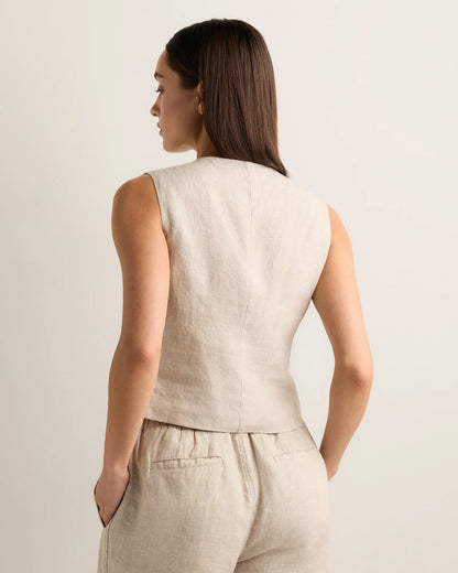 100% European Linen Vest - XS / Blue Pinstripe