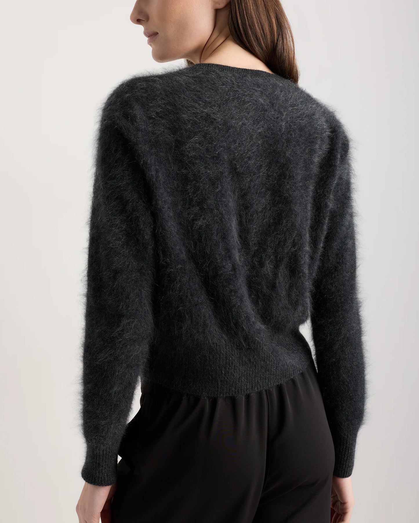 Brushed Cashmere Cropped Crewneck Cardigan - XS / Heather Grey