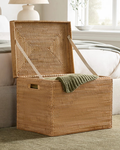 Handwoven Rattan Storage Chest - One Size / Natural