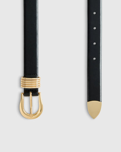 Daphne European Leather Multi Keeper Belt - XS / Black/Gold