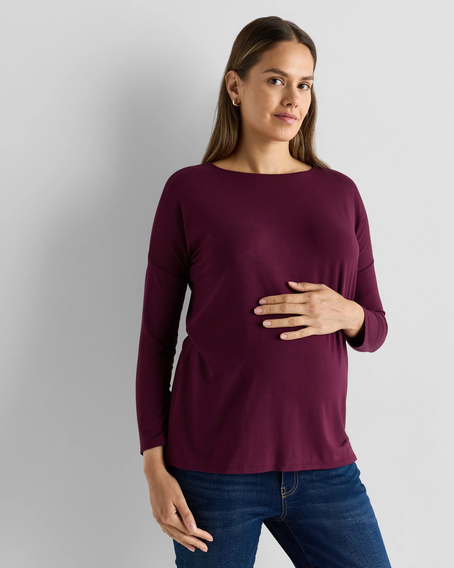 Bamboo Jersey Maternity Long Sleeve Tee (2-pack) - XS / Wine Tasting Red/Nocturnal Green