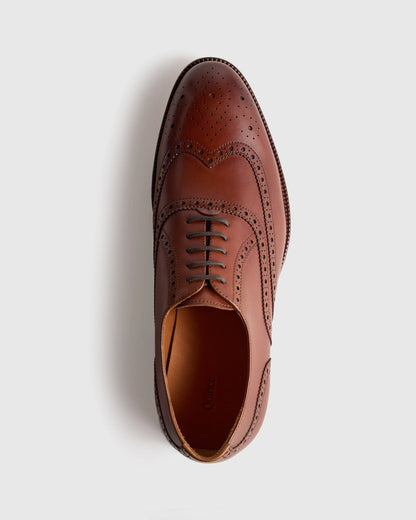 Italian Leather Wingtip Oxford - 7 / Cognac