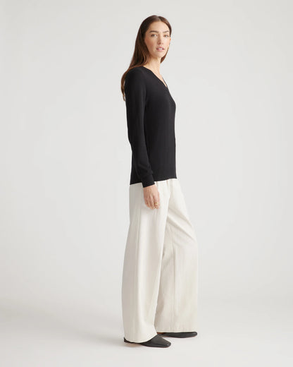 Lightweight Cotton Cashmere V-Neck Sweater - XS / Sugar Stone