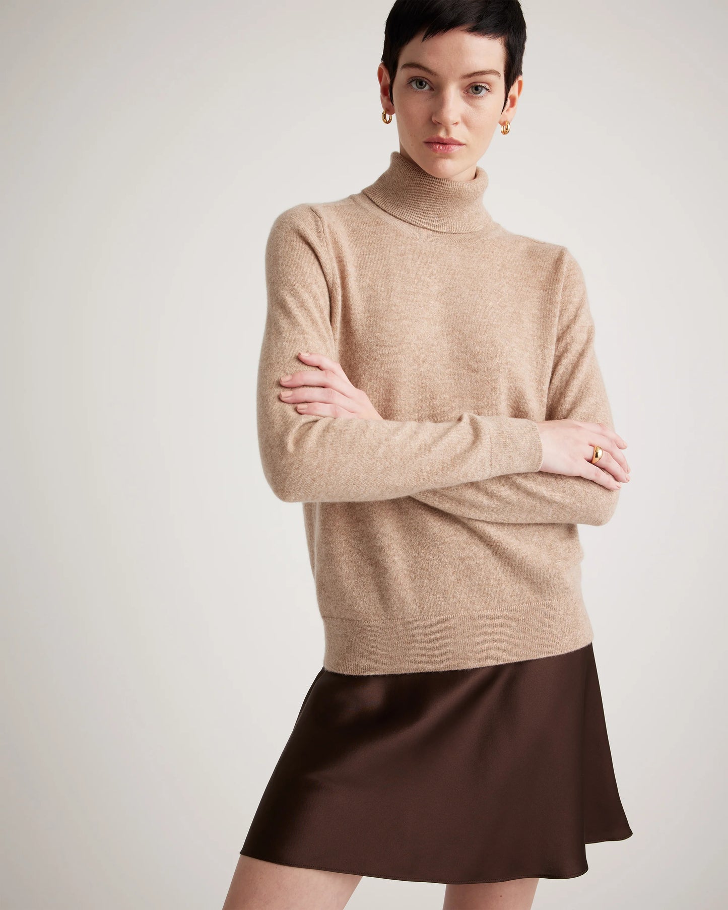 100% Washable Silk Mini Skirt - XS / Champagne
