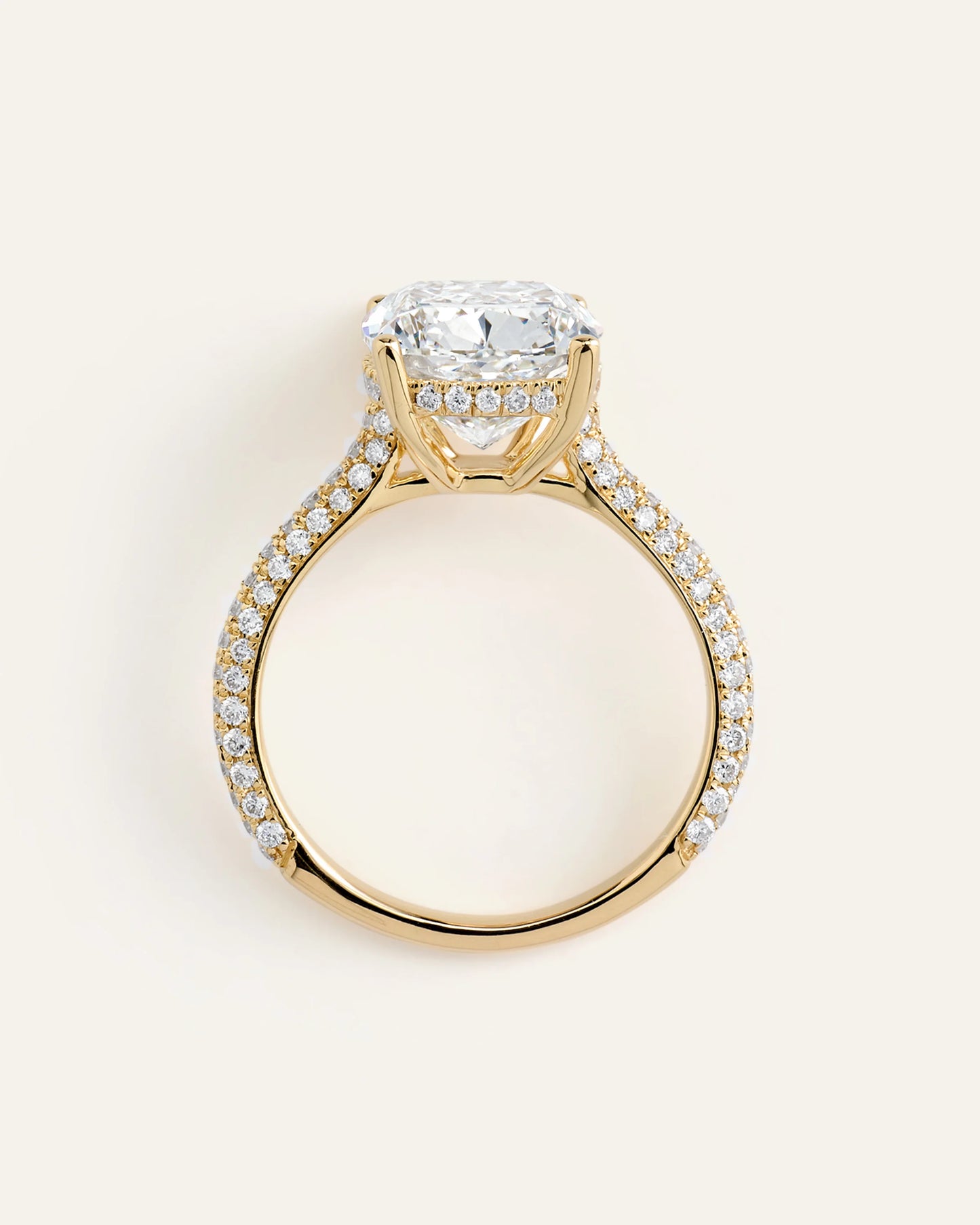 Lab Grown Diamond Elongated Cushion Pave Cathedral Engagement Ring - 5ct - 4 / Yellow Gold
