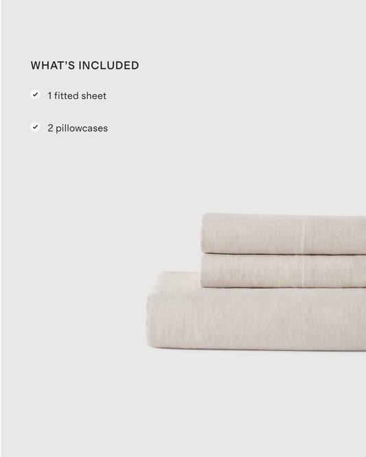 European Linen Stripe Fitted Sheet Set - Twin / Grey/White Stripe