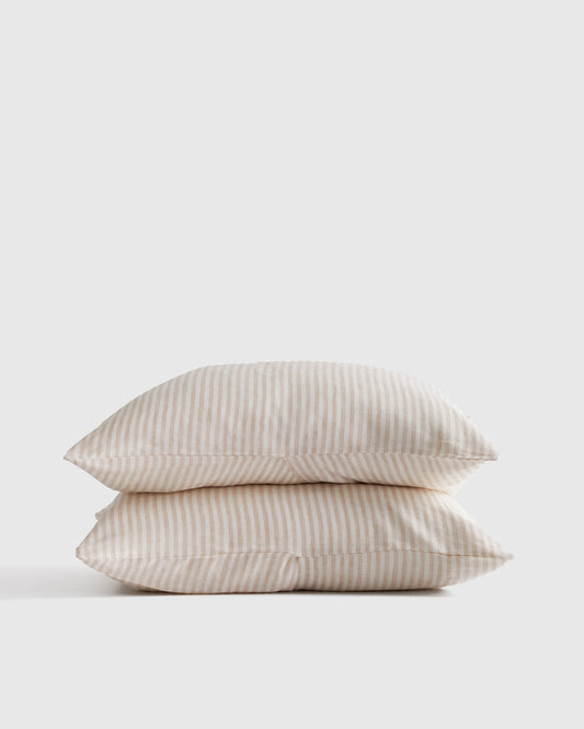 European Linen Stripe Sham Set - Standard / Natural/White Stripe