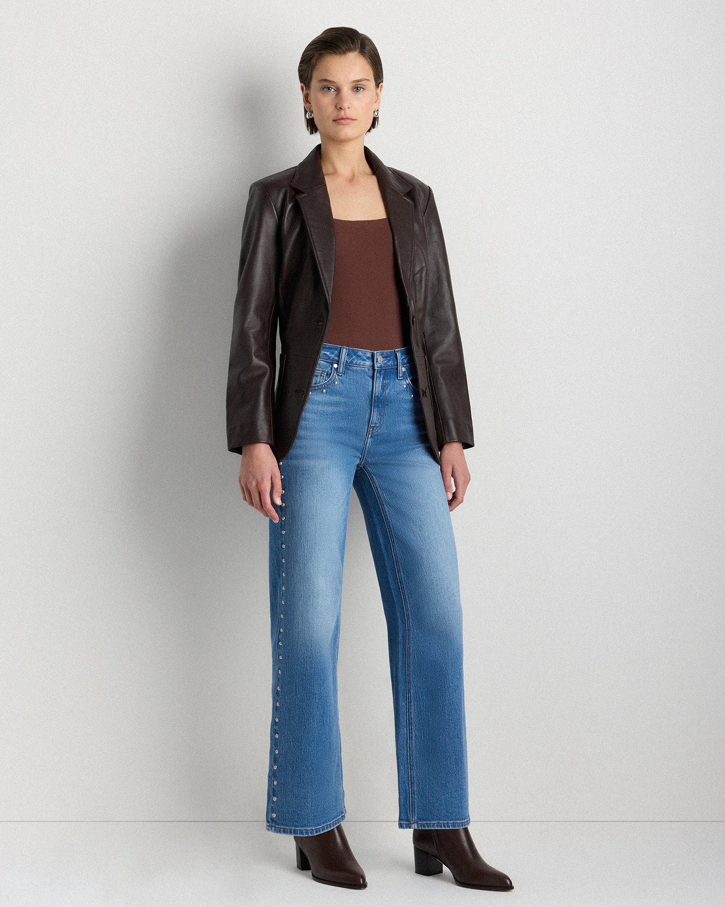 Bella Stretch Studded Relaxed Straight Jeans - 24 / Atlantic Blue