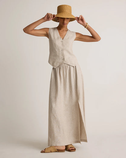 100% European Linen Maxi Skirt - XS / Classic Mini Gingham