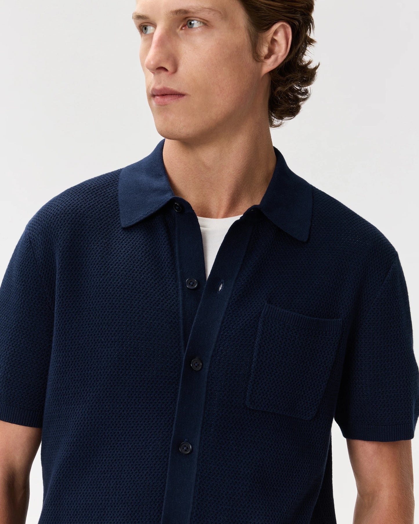 100% Organic Cotton Mesh-Stitch Button-Up Sweater Polo - XS / Speckled Beige