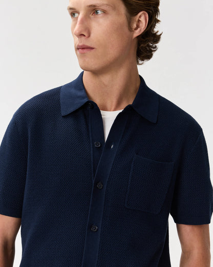 100% Organic Cotton Mesh-Stitch Button-Up Sweater Polo - XS / Speckled Beige