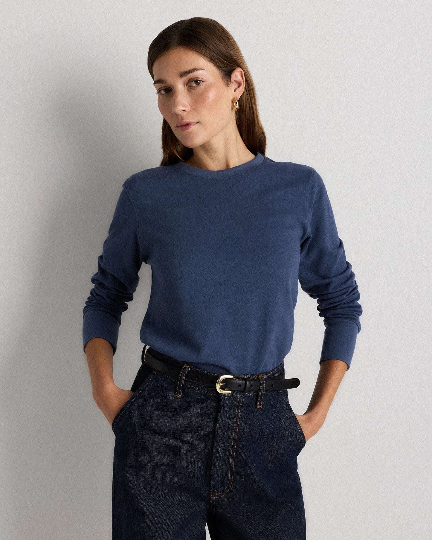 100% Organic Cotton Slub Long Sleeve Tee - XS / Smoked Thyme Green