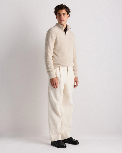 100% Organic Cotton Ribbed Quarter-Zip Sweater - S / Navy