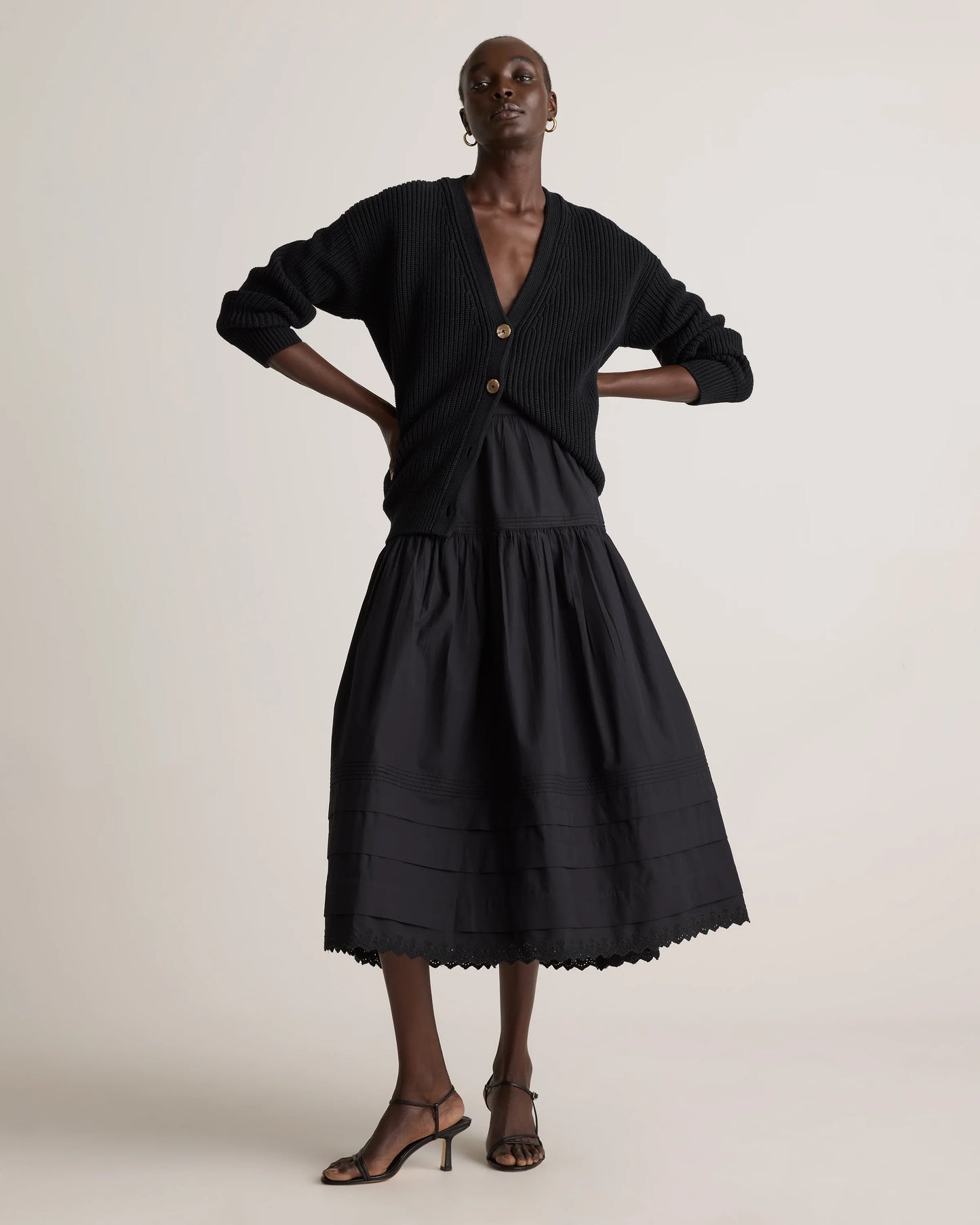 100% Organic Cotton Poplin Pintuck Maxi Skirt - XS / Black