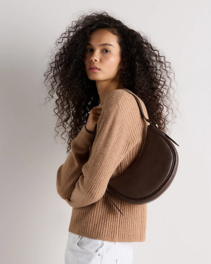 Italian Leather Mini Crescent Shoulder Bag - One Size / Espresso Brown